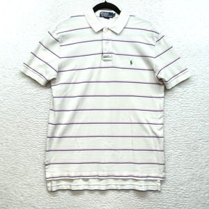 Polo Ralph Lauren Shirt Mens Medium White Pink Striped Pony Rugby Preppy Retro